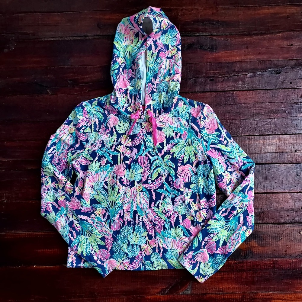 Lilly Pulitzer Pryce Cropped Pullover Hoodie In Oyster Bay Navy Size XS